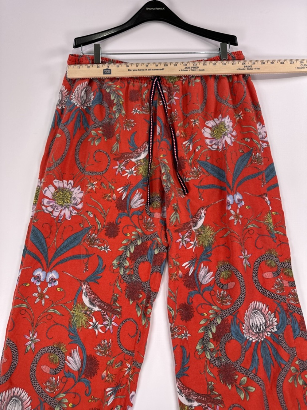 Anthropologie Victoria Garcia Pajama Set Wide Leg Floral Bird Red 1X - Picture 9 of 12